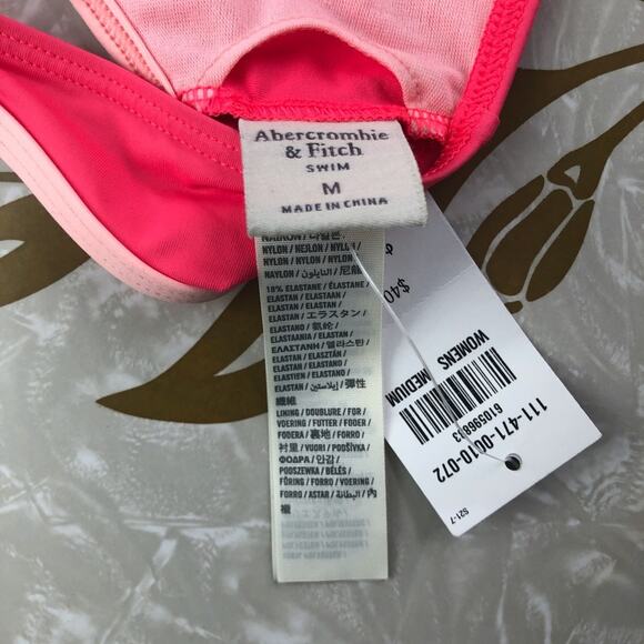 Abercrombie & Fitch Hot Pink Floral Scallop Ruffle String Bikini Swim Suit Top - Picture 2 of 6